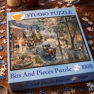 1000 Piece Jigsaw Puzzle Cozy Village Street Scene Complete Bits And Pieces